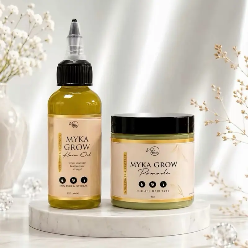MYKA Grow Hydrating Hair Care Set, 2-Piece Moisturizer Bundle with 4 oz Pomade & 2 oz Hair Treatment, Hair Oil Set
