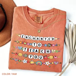 Comfort Colors Teacher Friendship Bracelet T-Shirt, Appreciation Gifts, Back to School, Enchanted to Teach Cute Women Tee Cotton Fabric Womenswear Top