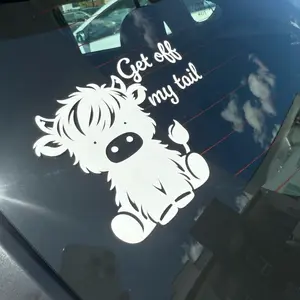 Get off my tail highland cow car decal - car decal funny - vinyl car decal - white vinyl - for car windows - highland cows - get off my tail - driving decals