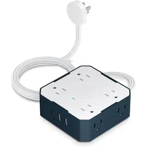 Surge Protector Power Strip, 5 Ft Flat Plug Extension Cord with 3 USB Charger(1 USB C Port) and 8AC Outlets, Wall Mountable Multi Plug Outlet Extender for  Office