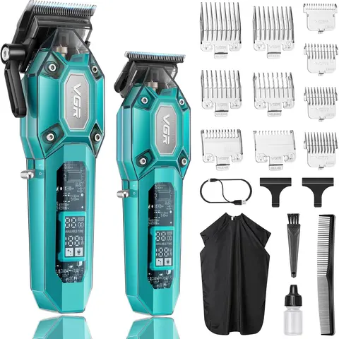 VGR Battery-Powered Handheld Hair Clipper & Trimmer Set for Men - 0 Gap T-Blade, LED Display, USB-C Fast Charging V-600 & 900, Summerwins Matte Haircut Kit, Barber Equipment, 200 Minutes Runtime, Gifts for Him, Mens Gifts, Holidays,techvibes