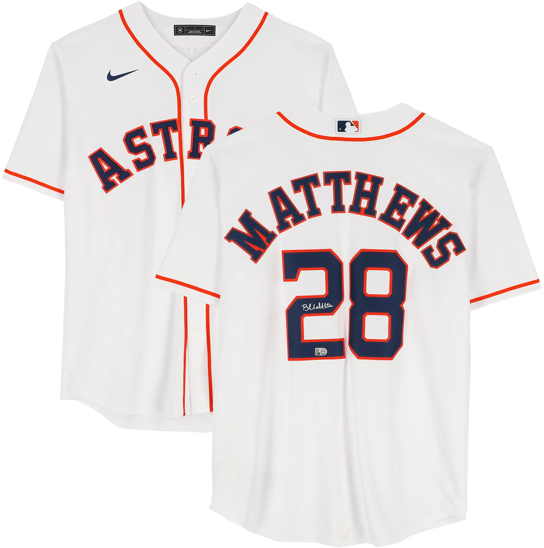 Brice Matthews Houston Astros Autographed White Nike Replica Jersey - Fanatics Authentic Certified