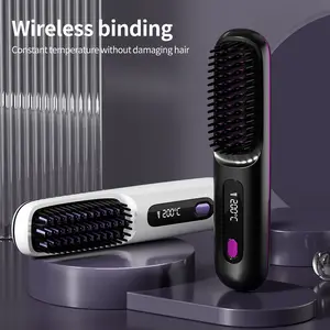 New LCD Wireless Straightening Comb, Rechargeable Electronic Hair Brush, Mini Hair Straightener, Portable Damage-Free Hair Comb, Thermal Hair Styler, Cordless Straightener