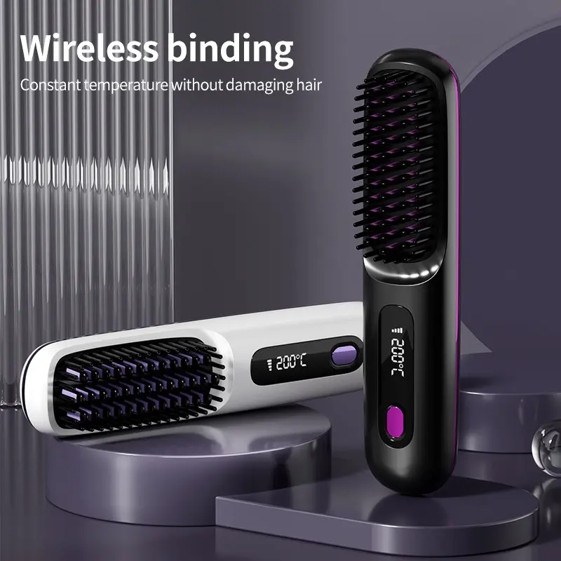 New LCD Wireless Straightening Comb, Rechargeable Electronic Hair Brush, Mini Hair Straightener, Portable Damage-Free Hair Comb, Thermal Hair Styler, Cordless Straightener, Hair Styling Tools, Smooth Hair Styling