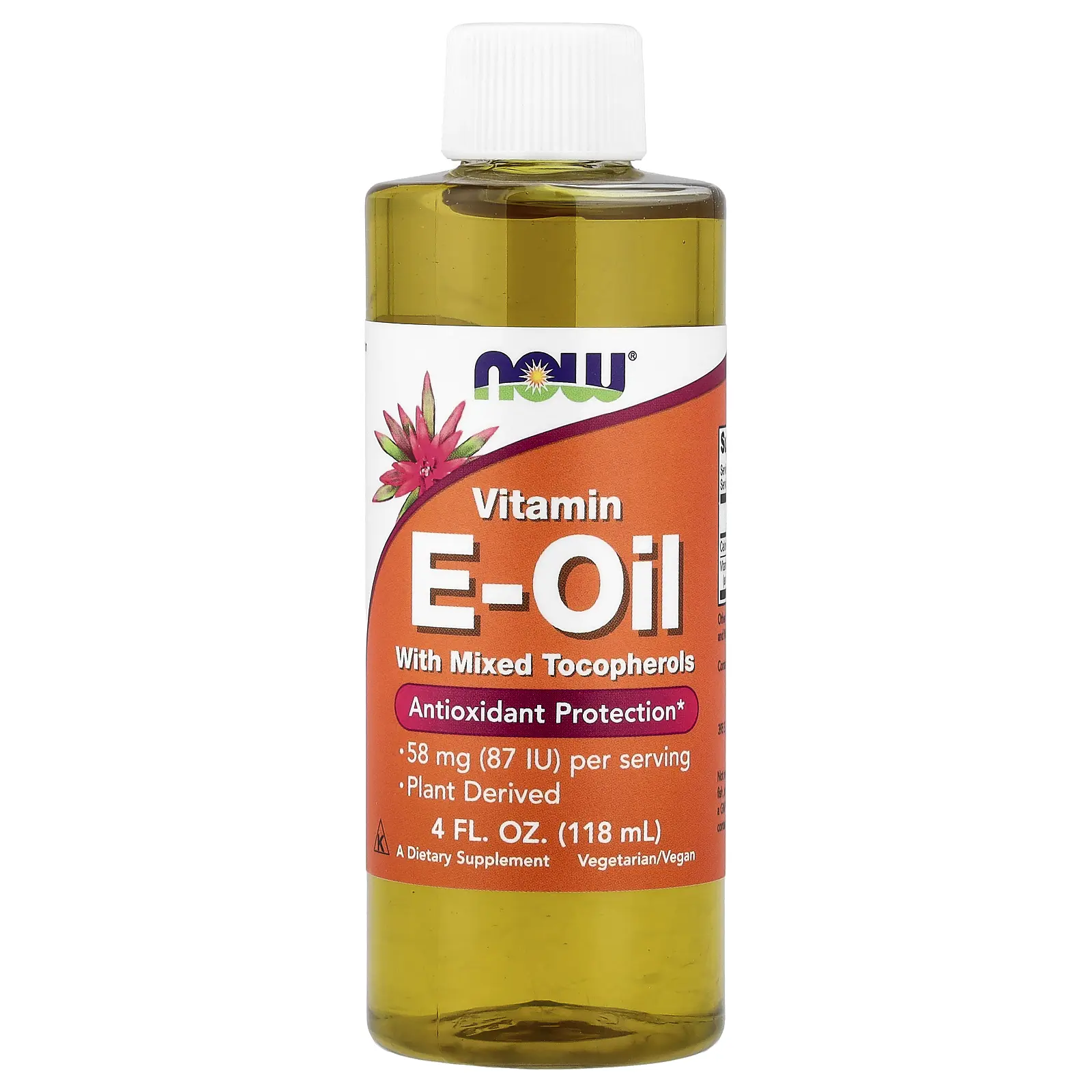 NOW Foods Vitamin E-Oil with Mixed Tocopherols, 58 mg (87 IU), 4 fl oz (118 ml)
