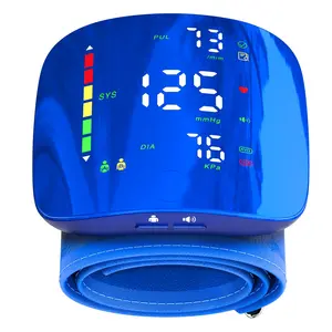 Blue Rechargeable Wrist Blood Pressure Monitor, LED Touch Screen BP Machine with Voice Broadcast, 99x2 Memory & Portable Home Use Design, Fits 5.3–7.6 in Wrist