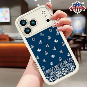 Navy Blue Bandana Paisley Pattern Case for iPhone 17 16 15 14 Pro Max 13 12 11 XR XS Plus Air Slim Shockproof Anti Drop TPU Cover