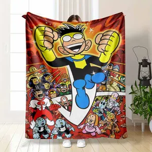 Vibrant Invincible Superpower Hero Comic Art Flannel Blanket Vibrant Cartoon Character Print Soft Warm Lightweight Durable Decorative Throw Perfect for Bedroom Living Room Office Couch Gaming Lounge Gift