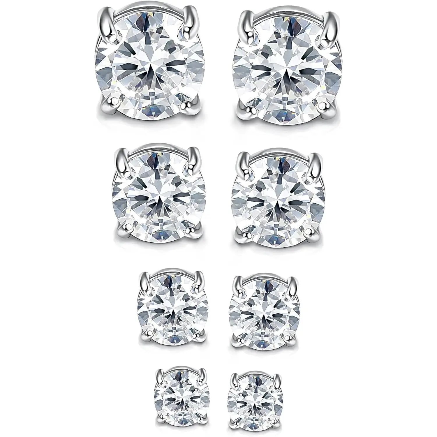 Jstyle 4 Pairs Stainless Steel Mens Womens Magnetic Stud Earrings Non-piercing CZ 4-7MM