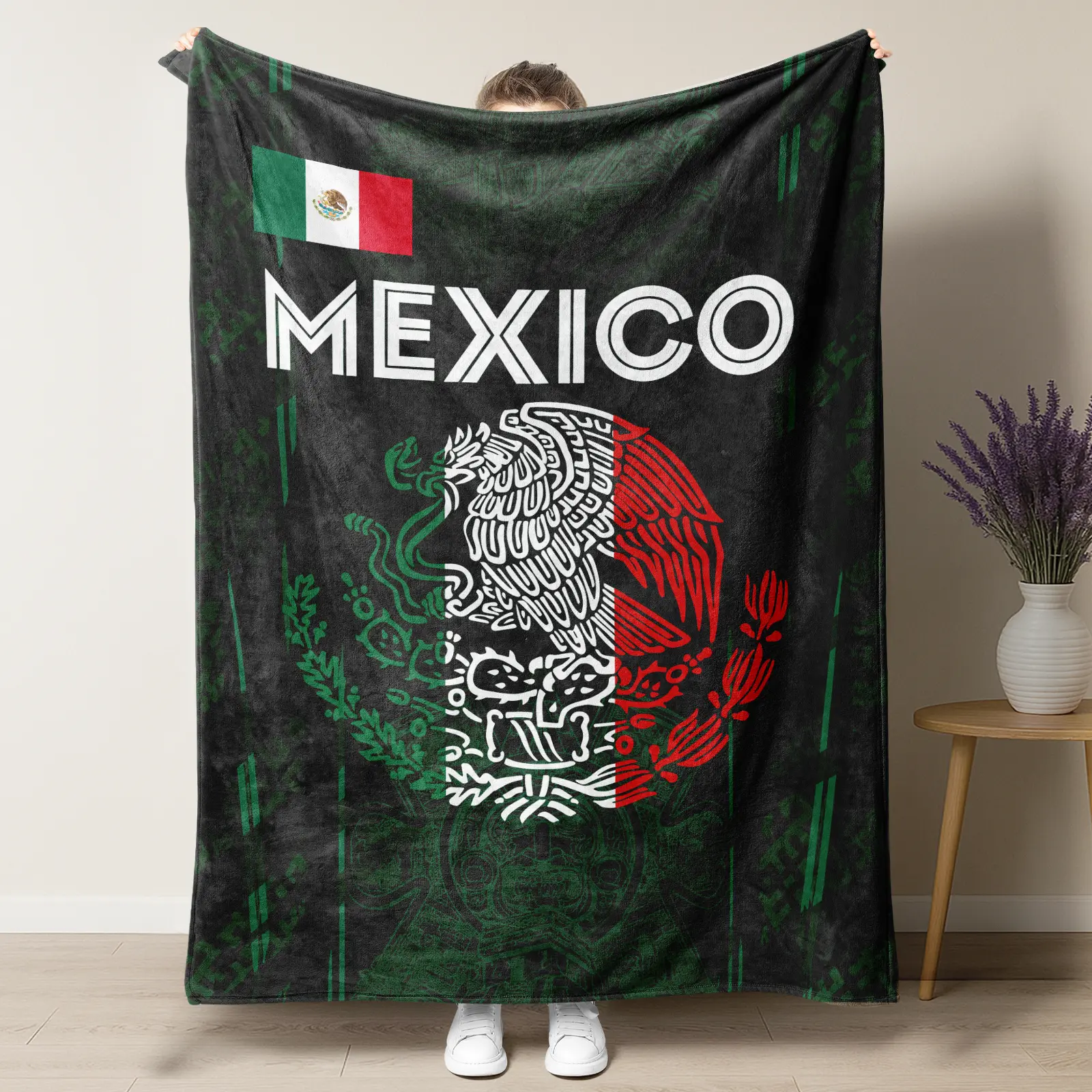 Mexico Flag & Aztec Eagle Blanket,Mexican National Emblem Skull Throw,Cozy Black Flannel Blanket,Perfect Patriotic Gift for Proud Mexicans,Great Home Decor for Mexican Pride & Celebrations