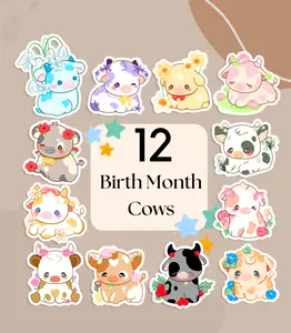 Birth Month Cows Stickers Birth Month Cows Stickers