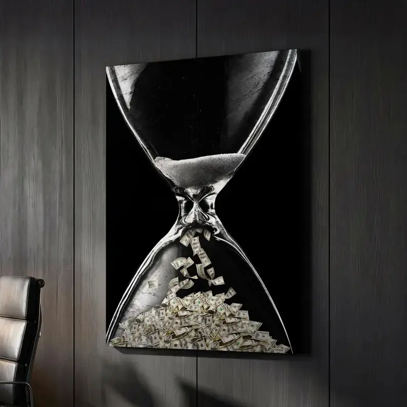 1pc Time is Money Motivational Art Poster - Inspirational Black & White Design, Ideal for Office, Home, Dorm, Living Room, School Decor, Canvas Wall Art, Office Wall Decor | Timeis Money Theme | Textured Background, Wall Decor