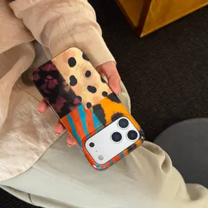 Retro Leopard-Print Patchwork 4-Color Phone Case, Compatible with iPhone 17, 16, 15, 14, and 13 Pro Max Plus. Full-coverage frame design for drop protection. Stylish and sophisticated iPhone 15 Pro Max case—a perfect birthday gift for women.