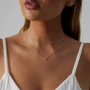 Exquisite CZ Necklace for Women - Long Neckline Layered Necklace with Star Design - Simple Gift Jewelry for Girls