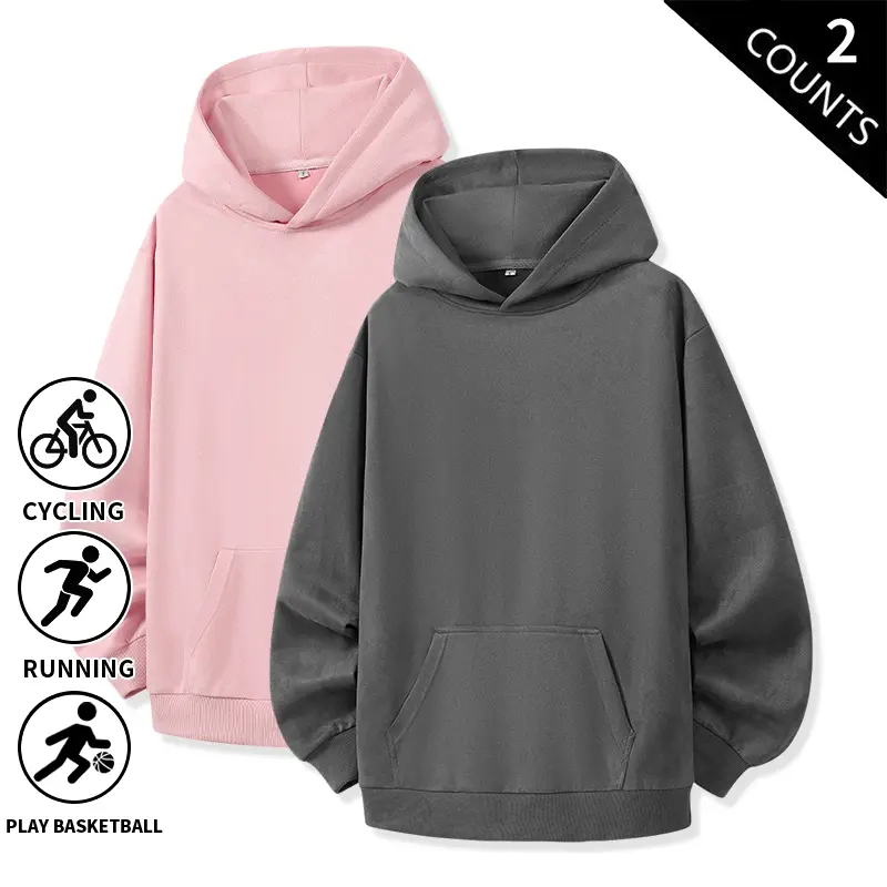 Men’s 2-Pack Suede Pullover Hoodies, Classic Kangaroo Pocket Long Sleeve Sweatshirts, Loose Fit Casual Athletic Hooded Tops