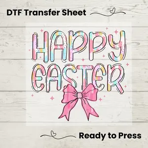 Happy Easter DTF Transfer – Pastel Brushstroke Print with Bow
