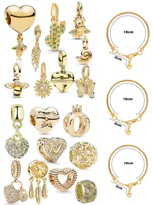 18/19pcs Silver or Gold Charms Pendants for Jewelry Making, with 3 Adjustable Bracelet Chains, Valentine's Day DIY Gift Kit for Mom, Sister, Friend