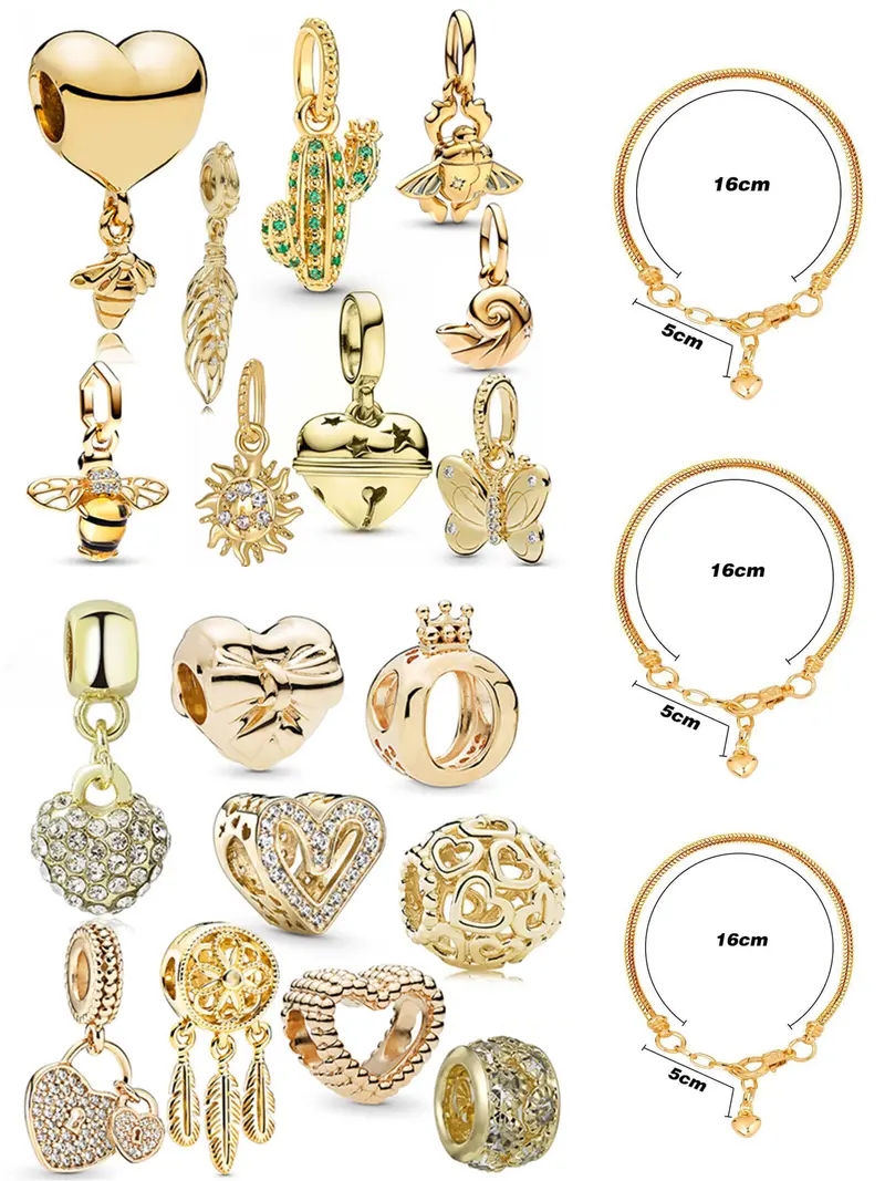 18/19pcs Silver or Gold Charms Pendants for Jewelry Making, with 3 Adjustable Bracelet Chains, Valentine's Day DIY Gift Kit for Mom, Sister, Friend