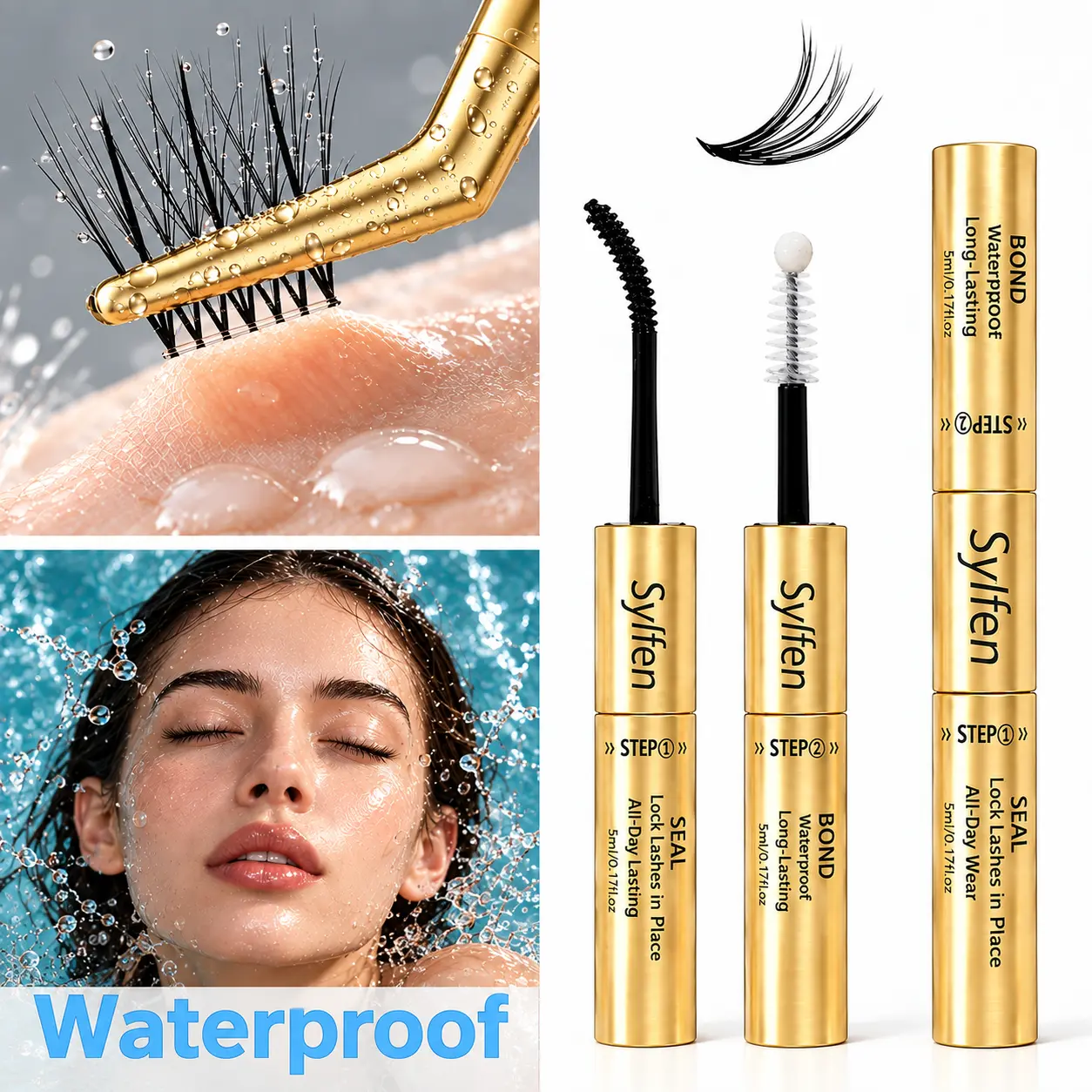 Sylfen Lashes 2-in-1 Bond & Seal Waterproof Eyelash Glue Kit - Eyelash Clusters Kit, Makeup Products, Hypoallergenic, Long Lasting, Strong Hold, Gentle, Latex-Free, Sensitive Safe, Beginner-Friendly, Mild Removal Experience (TikTokShopBlackFriday)