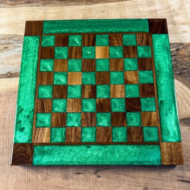 Jungle Green Black Walnut Wood Chess Board (INCLUDES PIECES)