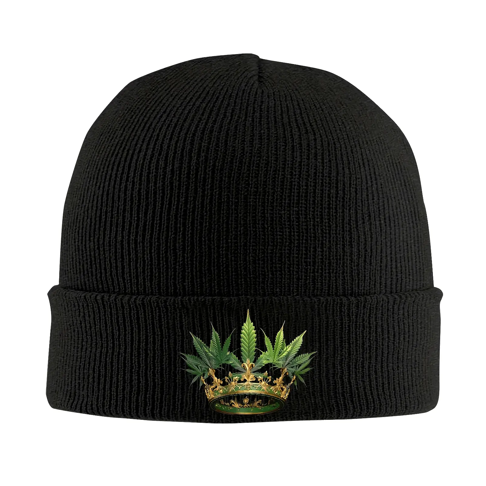 Unisex Fashion Leaf Logo Acrylic Knitted Beanie, Elastic Winter Ski Hat, Washable Unisex Sports Hat