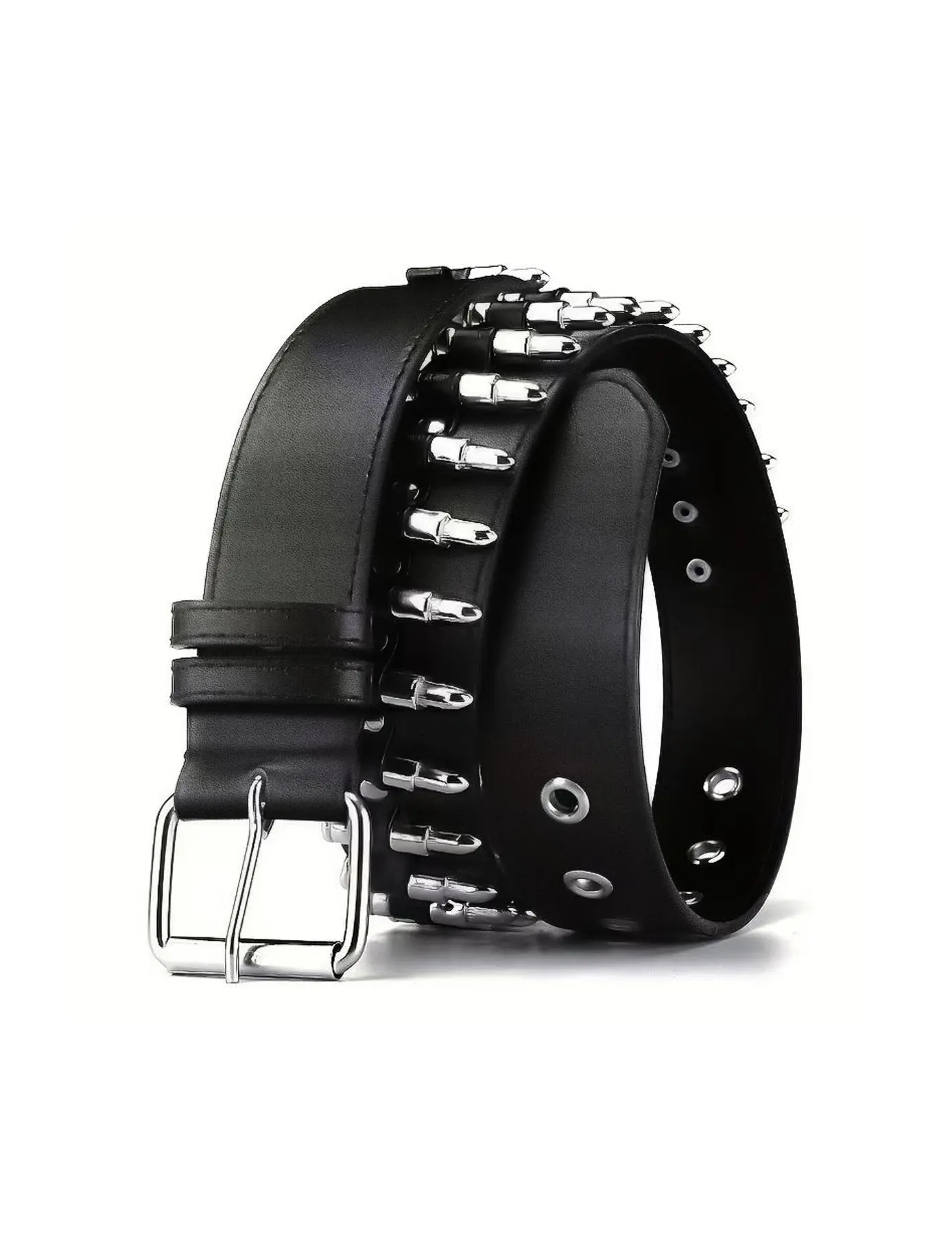 Punk Fashion Bullet Design PU Leather Belt, All-match Buckle Belt for Men & Women, Gothic Style Belt for Party and Daily Wear