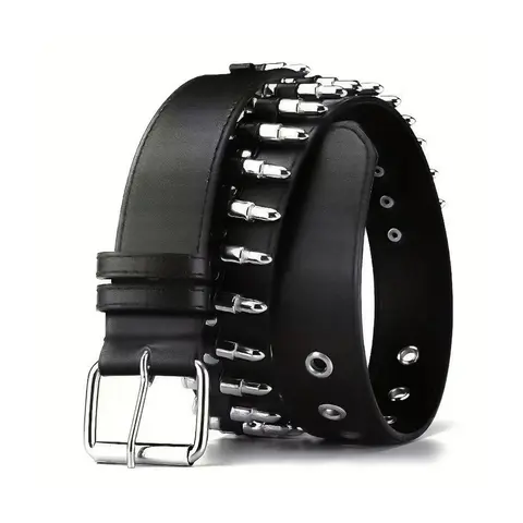 Punk Fashion Bullet Design PU Leather, All-match Buckle Belt for Men & Women, Gothic Style Belt for Party and Daily Wear, Trendy Belt, New Punk Belt