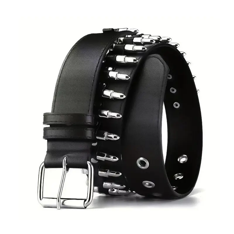 Punk Fashion Bullet Design PU Leather, All-match Buckle Belt for Men & Women, Gothic Style Belt for Party and Daily Wear, Trendy Belt, New Punk Belt