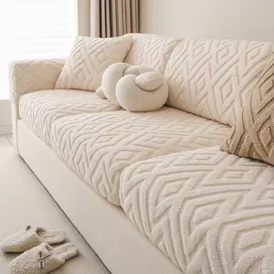 1pc Pure Color Geometric Pattern Sofa Cover, Sofa Slipcover, Anti-Slip Sofa Protector, Dustproof Furniture Cover, Home Living Room Protection