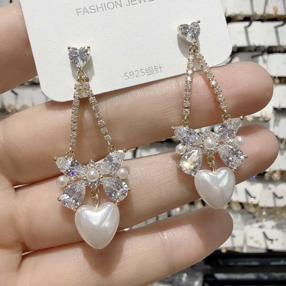 2026 French Light Heart Bow Elegant Versatile Earrings Niche Design Sweet Influencer Earrings HNAK58
