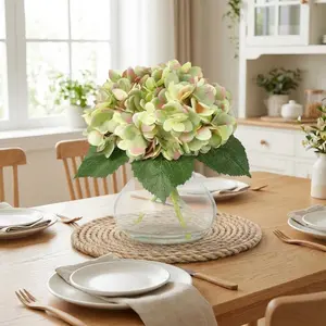 Green Fake Flowers, Artificial Hydrangea Flowers with Vase & Fake Water, Silk Faux Flower Arrangements for Coffee Table Decor, Bathroom Plant Decor, Centerpiece Table Decorations