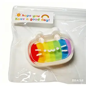 Rainbow Cat Cheese Squishy, Cute Slow Rebound Fidget Toy for Students, Super Muddy Stress Relief Squeeze Toy