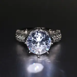 12mm Round Zirconia 8-Prong Engagement Ring - Elegant Index Finger Ring For Women, Minimalist & Fresh Design