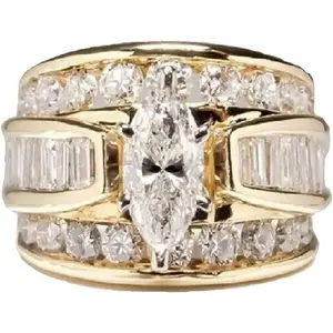 Wedding Ring Set for Women 14K Gold Plated Marquise Cut CZ Engagement Rings Bridal Set Anniversary Promise Wideband Rings for Her
