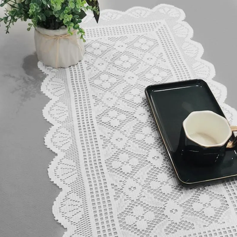 1pc White Lace Modern Tablecloth - Foldable, Easy to Pack, Environmentally Friendly, Non-Toxic, Floral Geometric Design, Household Kitchen Linen for Dining Table, Coffee Table Decor