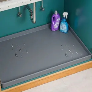 Extra Thick Silicone Under Sink Mat, 34" x 22" Waterproof Mat with Raised Edge, Kitchen Cabinet Liner for Kitchen & Bathroom Storage Protection