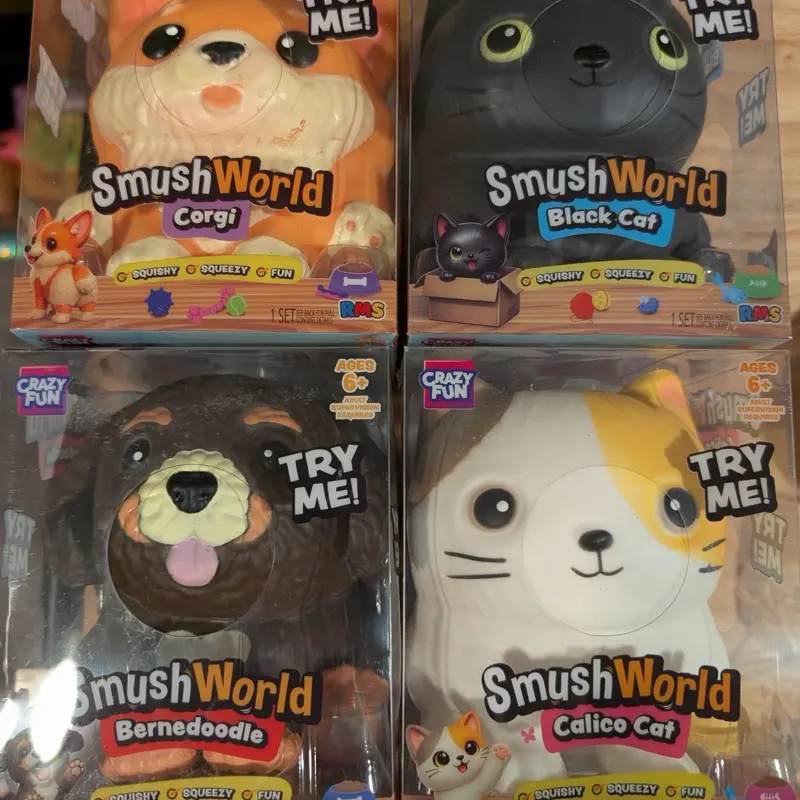 Smushworld Jumbo Squeeze Toy - Black Cat, Corgi, Calico Cat, Bernedoodle - Anxiety Relief Products, Stress Relief Tools, Decompression Squeeze, Sensory Calming Tool, Sensory Stress Reliever for Kids