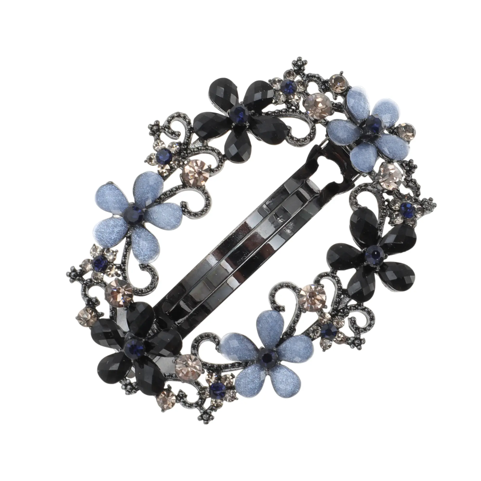 Unique Bargains Hollow Flower French Barrette Hair Clips for Home Black Blue 1 Pc