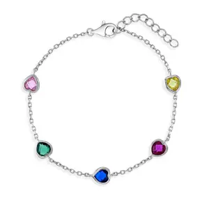 6"- 7" Multicolored Heart CZ Kids Girls Bracelet - Sterling Silver
