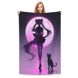 Anime Kawaii Sailor Moon Home Cartoon Printed Blanket Picnic Throw Blanket Warm Flannel Soft and Comfortable Home Travel Birthday Gifts For Halloween Christmas