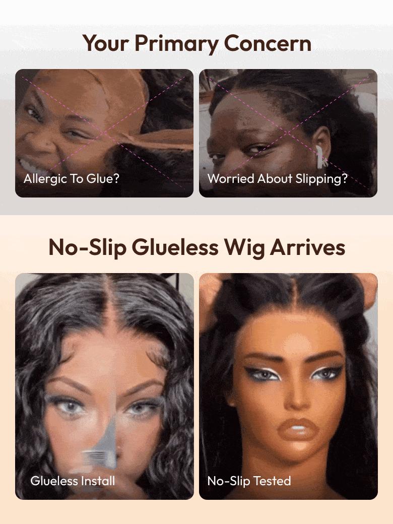 UNice Glueless Bye-Bye Slip Layer Side Part Body Wave Wig 7x5 HD Lace Closure Human Hair Wig Feathered with Secure Silicone Strips and Drawstring Put On and Go Beginners Friendly Natural Scalp