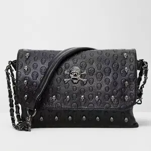 Y2K Dark Spicy Style Gothic-Chic Skull Handbag - Halloween PU Handbag Studded Decor Clutch Purse Trendy Square Handbag for Women
