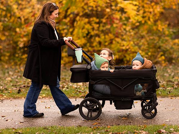 HARPPA Foldable 4 Seater Stroller Wagon, Mosquito Net & Canopy UPF50+, Stroller for Baby Toddler with Storage Bag, All-Terrain Wheels, Adjustable Handle & Cup Holder, Snack Tray