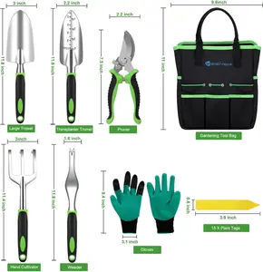 Yesker Gardening Tools 22-Piece Heavy Duty Garden Tool Set Gardening Supplies Gifts for Women Men Gardening Hand Tool Kit with Non-Slip Ergonomic Handle, Garden Bag, Gloves, 15 Plant Tags, Black Green
