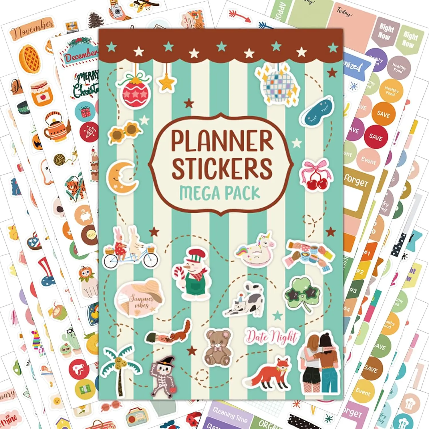 1021 Pcs 24 Sheets Functional Planner Sticker Book (Single/Bundle) - ADHD Friendly All-Year Holiday, Daily Routine & Calendar Organizer Decals for Adult Mega Pack