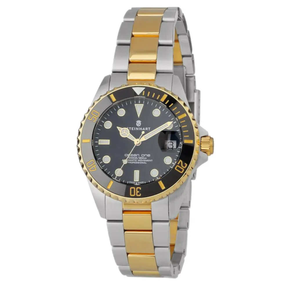 Steinhart Ocean 39 two-tone Men's Diver Watch WR300m Bezel Black-Gold/Dial Black 103-1086