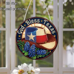 Texas Style Cowboy Hat Pattern 5D Diamond Painting Wooden Wall Decor Set, Creative DIY Art Kit Handicraft for Home Decoration