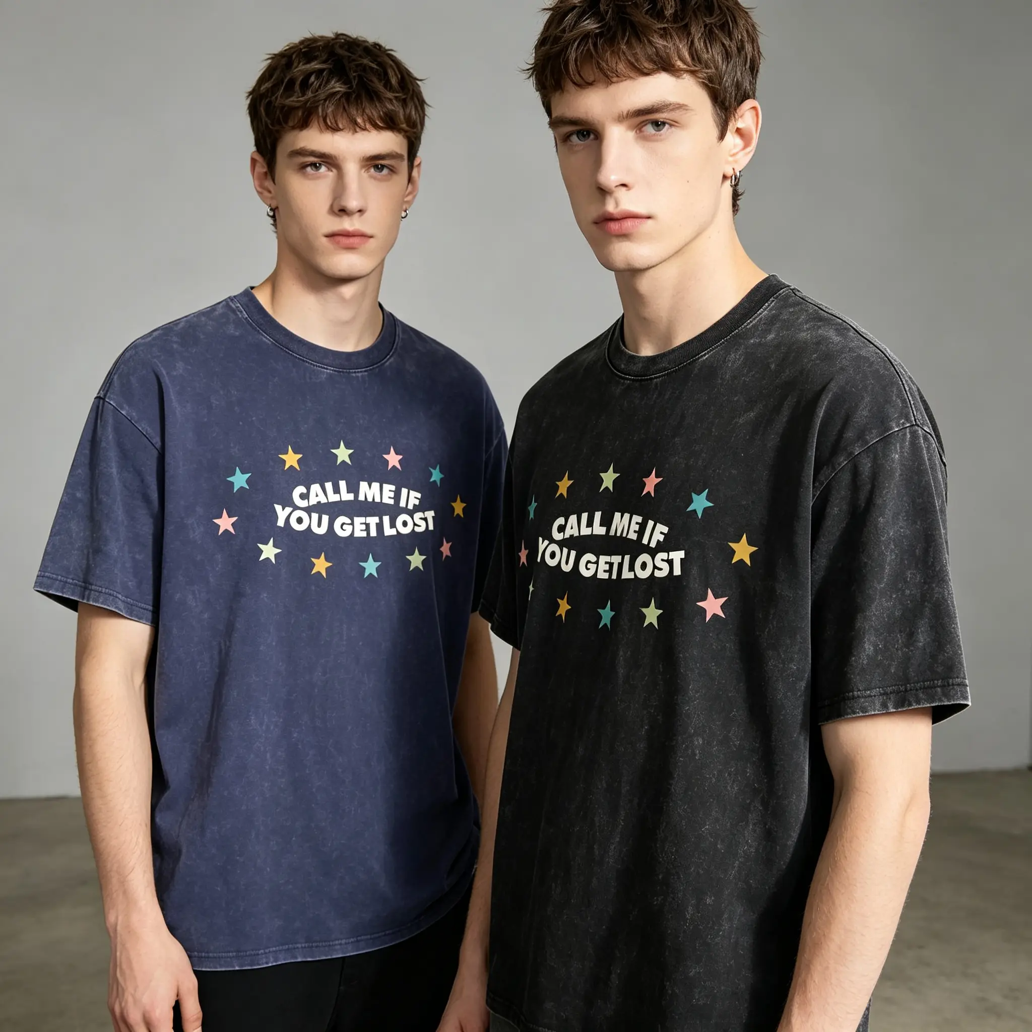 Men's Vintage Washed Graphic T-Shirt, Call Me If You Get Lost Letter Print Tee, Retro Star Pattern Crew Neck Short Sleeve Casual Streetwear Summer Cotton Blend Top for Daily Wear