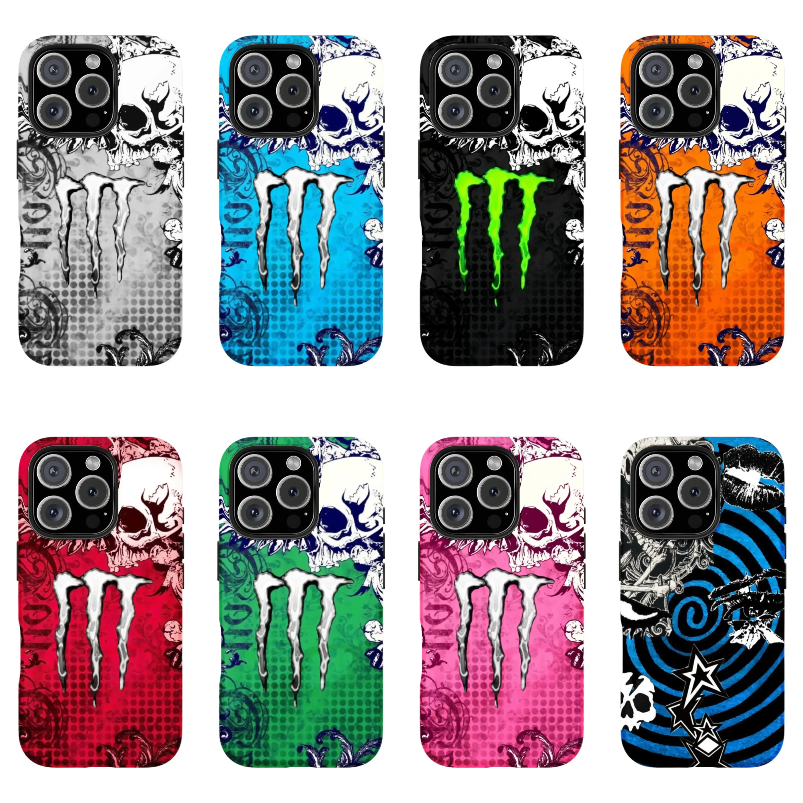 Monster Dark Gothic Phone Case with Skull Pattern - Shockproof and Protective Cover - Subculture Trendy Style for iPhone 16/15/14/13/12/11/17 ProMax Plus for Samsung phones, suitable for both men and women, Perfect Gift for Women Men.A gift for the fans
