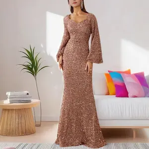 Sexy Wedding Bridesmaid Sequin Long Sleeve Dresses